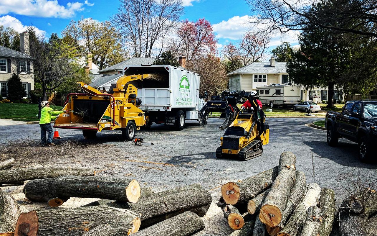 The Green Vista ground crew removes logs during a tree removal in Northern Virginia.